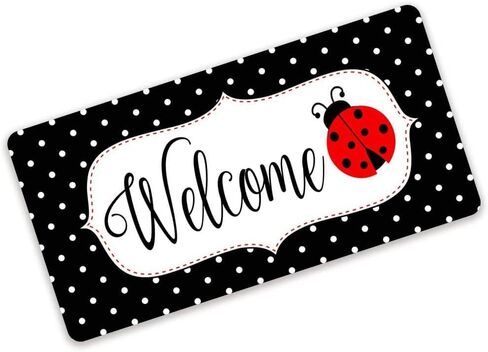 Atsbh Black And White Polka Dot Ladybug Welcome Sign Spring Ladybug Decoration Sign For Wreaths Wood Wall Art Hanging Sign Porch D¨¦cor 5x10 Inch in Kuwait