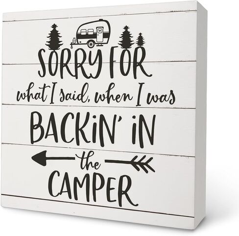 Camper Welcome Box Sign - Camper Gifts, RV Wooden Desk Sign 5x5, Travel Wall Decor, Camping Decor for Camper, Camper Decorations for Inside, Happy Camper Gifts in Saudi Arabia