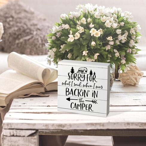 Camper Welcome Box Sign - Camper Gifts, RV Wooden Desk Sign 5x5, Travel Wall Decor, Camping Decor for Camper, Camper Decorations for Inside, Happy Camper Gifts in Saudi Arabia