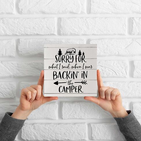 Camper Welcome Box Sign - Camper Gifts, RV Wooden Desk Sign 5x5, Travel Wall Decor, Camping Decor for Camper, Camper Decorations for Inside, Happy Camper Gifts in Saudi Arabia