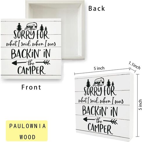 Camper Welcome Box Sign - Camper Gifts, RV Wooden Desk Sign 5x5, Travel Wall Decor, Camping Decor for Camper, Camper Decorations for Inside, Happy Camper Gifts in Saudi Arabia