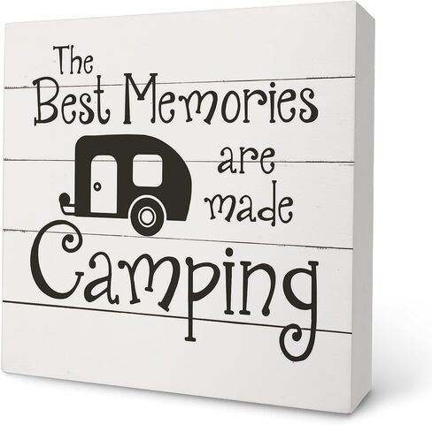 Camper Welcome Box Sign - Camper Gifts, RV Wooden Desk Sign 5x5, Travel Wall Decor, Camping Decor for Camper, Camper Decorations for Inside, Happy Camper Gifts in Saudi Arabia