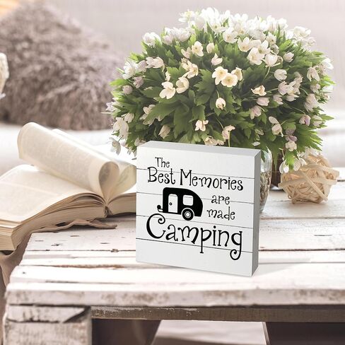 Camper Welcome Box Sign - Camper Gifts, RV Wooden Desk Sign 5x5, Travel Wall Decor, Camping Decor for Camper, Camper Decorations for Inside, Happy Camper Gifts in Saudi Arabia