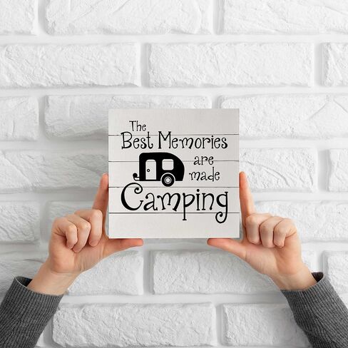 Camper Welcome Box Sign - Camper Gifts, RV Wooden Desk Sign 5x5, Travel Wall Decor, Camping Decor for Camper, Camper Decorations for Inside, Happy Camper Gifts in Saudi Arabia