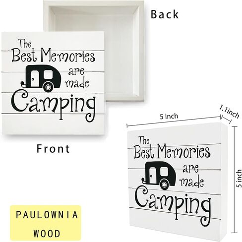 Camper Welcome Box Sign - Camper Gifts, RV Wooden Desk Sign 5x5, Travel Wall Decor, Camping Decor for Camper, Camper Decorations for Inside, Happy Camper Gifts in Saudi Arabia