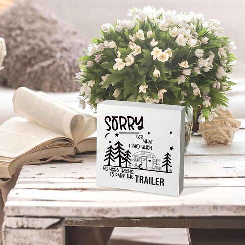 Camper Welcome Box Sign - Camper Gifts, RV Wooden Desk Sign 5x5, Travel Wall Decor, Camping Decor for Camper, Camper Decorations for Inside, Happy Camper Gifts in Saudi Arabia