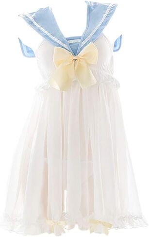 Lolita Girl Anime Cosplay Lingerie Set Women Sexy Sailor Collar Uniform Dress Cute Lace Babydoll Chemise Nightgown in Kuwait