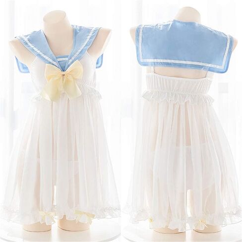 Lolita Girl Anime Cosplay Lingerie Set Women Sexy Sailor Collar Uniform Dress Cute Lace Babydoll Chemise Nightgown in Kuwait