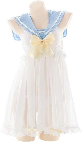 Lolita Girl Anime Cosplay Lingerie Set Women Sexy Sailor Collar Uniform Dress Cute Lace Babydoll Chemise Nightgown in Kuwait