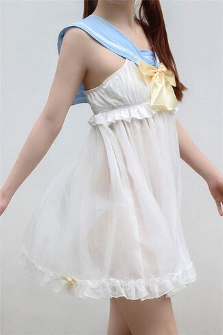 Lolita Girl Anime Cosplay Lingerie Set Women Sexy Sailor Collar Uniform Dress Cute Lace Babydoll Chemise Nightgown in Kuwait