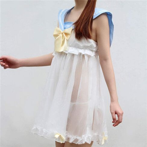 Lolita Girl Anime Cosplay Lingerie Set Women Sexy Sailor Collar Uniform Dress Cute Lace Babydoll Chemise Nightgown in Kuwait