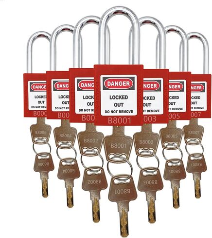 SAFBY Lockout Tagout Lock 7pcs Key Alike OSHA Loto Safe Padlocks and 10pcs Lockout TagOut Tags for Lock Out Tag Out Stations and Devices with Number 1-7 (Keyed Alike, 7-black Locks with 10 Tags) in Kuwait