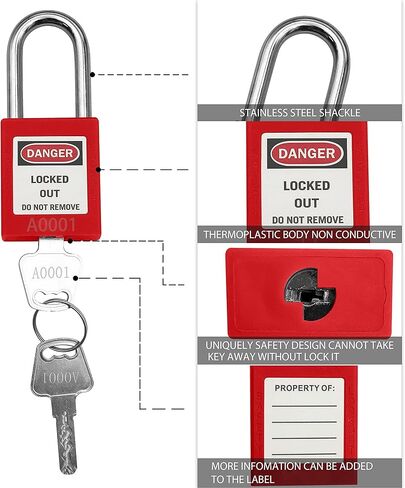 SAFBY Lockout Tagout Lock 7pcs Key Alike OSHA Loto Safe Padlocks and 10pcs Lockout TagOut Tags for Lock Out Tag Out Stations and Devices with Number 1-7 (Keyed Alike, 7-black Locks with 10 Tags) in Kuwait