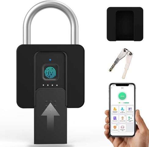 Fingerprint Padlock, Eseesmart Padlock, Fingerprint Lock, Waterproof Padlock with Key and Mobile APP, Suitable for Gates, Fences, Gym, Cabinets, Office in Saudi Arabia
