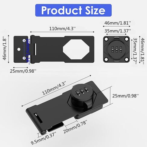 Mechanical Password Rotary Hasp Locks, Door Security Slide Latch Lock for Small Doors, Cabinets, Barn Door, Bathroom, Outdoor, Garage, Garden (Black) in Saudi Arabia
