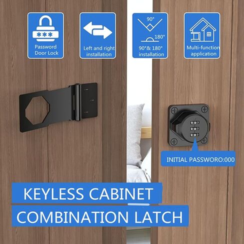 Mechanical Password Rotary Hasp Locks, Door Security Slide Latch Lock for Small Doors, Cabinets, Barn Door, Bathroom, Outdoor, Garage, Garden (Black) in Saudi Arabia