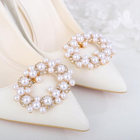 زوج واحد من مشابك الأحذية من حجر الراين والكريستال واللؤلؤ وأبازيم الأحذية الأنيقة والإكسسوارات والإكسسوارات والمجوهرات والأحذية ذات الكعب العالي للنساء in Kuwait