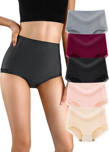 High Waisted Seamless Underwear for Women Stretch Full Coverage Lace Panties 5 Pack in Saudi Arabia