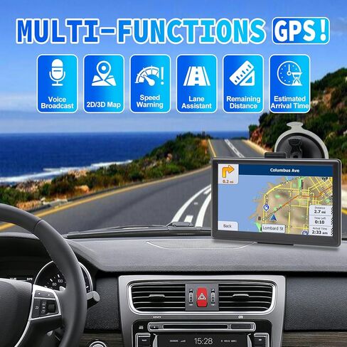 نظام ملاحي GPS للسيارة، خريطة أمريكا الشمالية المثبتة مسبقًا 2024، نظام ملاحة GPS للسيارة بشاشة لمس 7 بوصة، توجيه صوتي لاتجاه الانعطاف، تحذير من السرعة والضوء الأحمر، تحديث مجاني للخريطة مدى الحياة in Kuwait