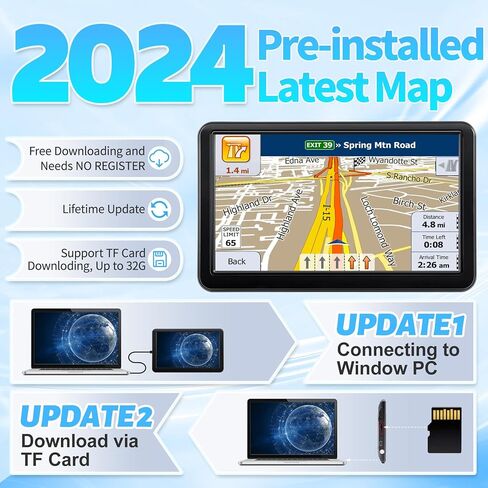 نظام ملاحي GPS للسيارة، خريطة أمريكا الشمالية المثبتة مسبقًا 2024، نظام ملاحة GPS للسيارة بشاشة لمس 7 بوصة، توجيه صوتي لاتجاه الانعطاف، تحذير من السرعة والضوء الأحمر، تحديث مجاني للخريطة مدى الحياة in Kuwait