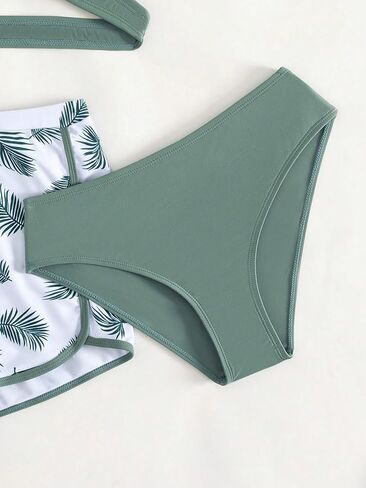 Girl's 3 Piece Swimsuits Tropical Sleeveless Criss Cross High Waisted Bikini Cute Bathing Suit in Saudi Arabia
