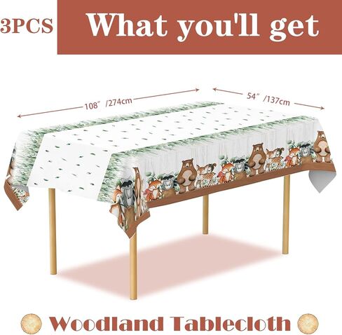 3 قطع من زينة استحمام الطفل وودلاند وحيوانات الغابة ومفرش طاولة استحمام الطفل للاستعمال مرة واحدة، لوازم حفلات أعياد الميلاد بطابع الغابات لمخلوقات الغابة، مفرش طاولة استحمام الطفل، 54 × 108 بوصة in Kuwait