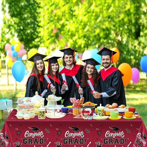 ديكورات حفلات التخرج - غطاء طاولة Gonggrats Grad باللون الأزرق لفئة 2024 لوازم حفلات التخرج مقاس كبير من البلاستيك المقاوم للماء مستطيل الشكل يمكن التخلص منه 3 قطع مقاس 54 بوصة × 108 بوصة in Kuwait
