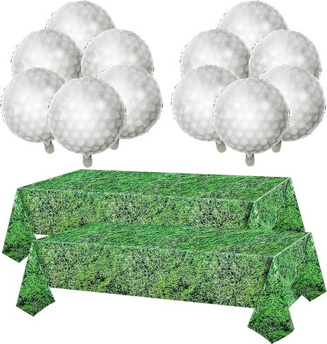 FANNUOYI 14 قطعة من ديكورات حفلات الجولف بما في ذلك 12 قطعة من بالونات كرة الجولف و2 قطعة من مفارش طاولة الجولف البلاستيكية القابلة للاستعمال مرة واحدة غطاء طاولة من العشب الأخضر لحفلات أعياد الميلاد ومستلزمات المناسبات in Kuwait