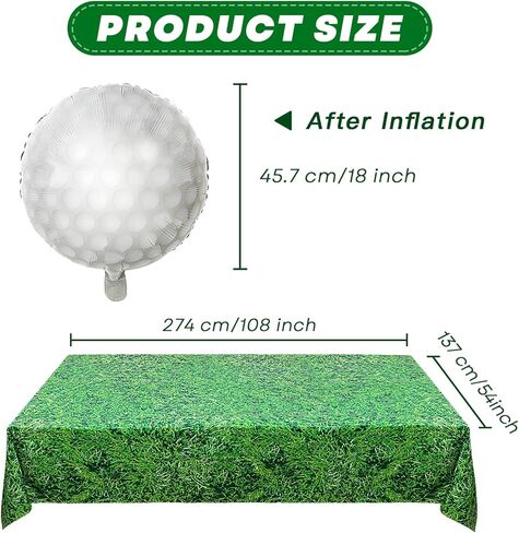 FANNUOYI 14 قطعة من ديكورات حفلات الجولف بما في ذلك 12 قطعة من بالونات كرة الجولف و2 قطعة من مفارش طاولة الجولف البلاستيكية القابلة للاستعمال مرة واحدة غطاء طاولة من العشب الأخضر لحفلات أعياد الميلاد ومستلزمات المناسبات in Kuwait
