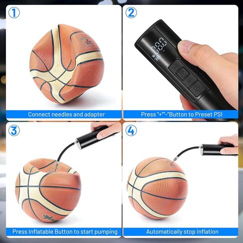 مضخة كرة كهربائية من بيست فاير، مضخة كرة ذكية مع مقياس ضغط دقيق وشاشة عرض إل سي دي، مضخة كرة أوتوماتيكية لكرة السلة وكرة القدم والكرة الطائرة/حقيبة تخزين ذات دبابيس in Kuwait
