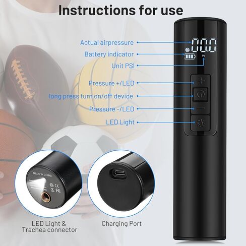 مضخة كرة كهربائية من بيست فاير، مضخة كرة ذكية مع مقياس ضغط دقيق وشاشة عرض إل سي دي، مضخة كرة أوتوماتيكية لكرة السلة وكرة القدم والكرة الطائرة/حقيبة تخزين ذات دبابيس in Kuwait