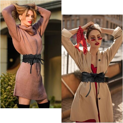 Lace Wide Waist Belt, PU Leather Women Belt Vintage Waistband Lace Up Cinch Belt Self Tie Belt for Dress in Saudi Arabia