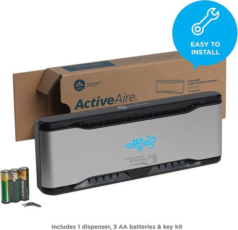 ActiveAire Automated In-Stall Air Freshener Dispenser by GP PRO (Georgia-Pacific), Stainless Finish, 56764, 9.500" W x 1.170" D x 3.500" H in Saudi Arabia
