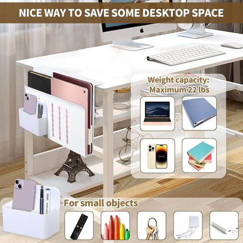 LUKETURE Under Desk Laptop Mount Desk Side Storage Headset Holder Headphone Stand Under Desk Storage, Hanging Side Desk Organizer Laptop Holder Stand Adjustable File Cable Management Tray No Drill in Saudi Arabia