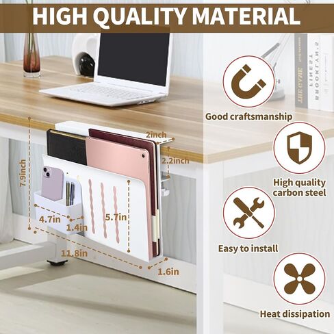 LUKETURE Under Desk Laptop Mount Desk Side Storage Headset Holder Headphone Stand Under Desk Storage, Hanging Side Desk Organizer Laptop Holder Stand Adjustable File Cable Management Tray No Drill in Saudi Arabia