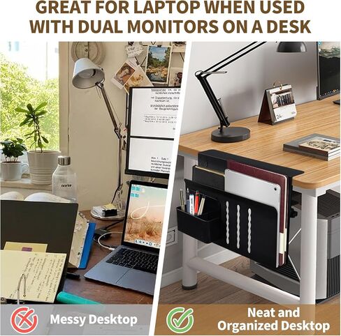 LUKETURE Under Desk Laptop Mount Desk Side Storage Headset Holder Headphone Stand Under Desk Storage, Hanging Side Desk Organizer Laptop Holder Stand Adjustable File Cable Management Tray No Drill in Saudi Arabia