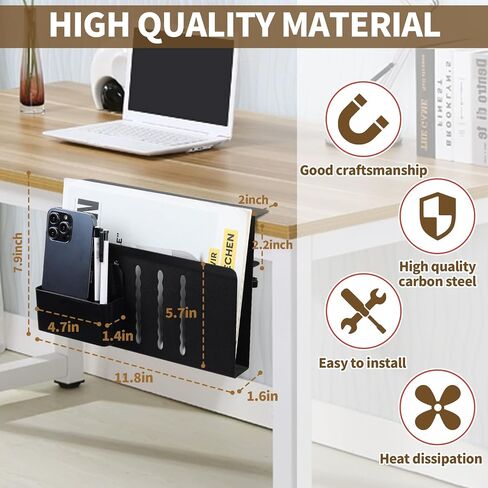 LUKETURE Under Desk Laptop Mount Desk Side Storage Headset Holder Headphone Stand Under Desk Storage, Hanging Side Desk Organizer Laptop Holder Stand Adjustable File Cable Management Tray No Drill in Saudi Arabia