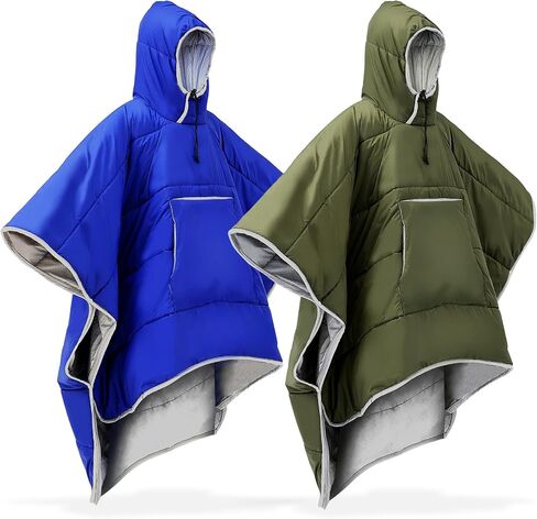 2 Pcs Thermal Poncho Wearable Hooded Blanket Winter Poncho Coat Outdoor Camping Sleeping Bag Blanket Water Resistant Windproof Cloak Cape with Hat for Adult Men Women in Saudi Arabia