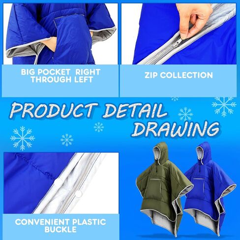 2 Pcs Thermal Poncho Wearable Hooded Blanket Winter Poncho Coat Outdoor Camping Sleeping Bag Blanket Water Resistant Windproof Cloak Cape with Hat for Adult Men Women in Saudi Arabia