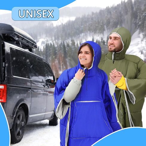 2 Pcs Thermal Poncho Wearable Hooded Blanket Winter Poncho Coat Outdoor Camping Sleeping Bag Blanket Water Resistant Windproof Cloak Cape with Hat for Adult Men Women in Saudi Arabia