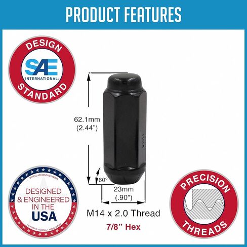 Wheel Accessories Parts 40 Pcs M14 x 2 Thread Bulge Acorn 2.40" Long Lug Nuts Black 22mm 7/8" Hex Fits Ford 2000-2014 Expedition F-150 | 1999-2003 F-250 F-350 Super Duty | Lincoln 2000-2014 Navigator in Saudi Arabia