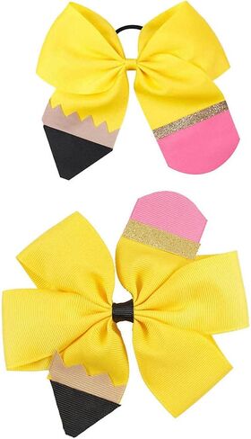 Yellow Pencil School Bow Pencil Ponytail Holder Yellow Hair Ring Tie Bowknot BBG28 (Set-A) in Saudi Arabia