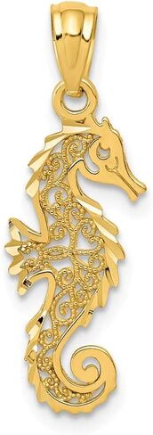 Solid 14K Gold Polished Filigree Seahorse Pendant in Saudi Arabia