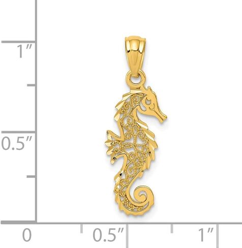 Solid 14K Gold Polished Filigree Seahorse Pendant in Saudi Arabia