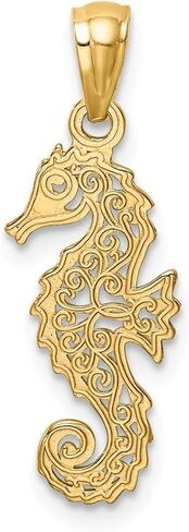 Solid 14K Gold Polished Filigree Seahorse Pendant in Saudi Arabia
