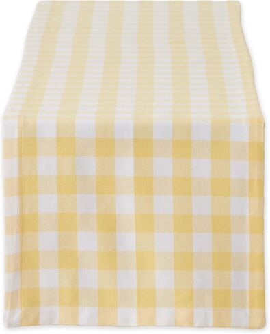 DII Checkered Tabletop Collection 100% Cotton, Machine Washable, Table Runner, 14x72, Yellow in Saudi Arabia