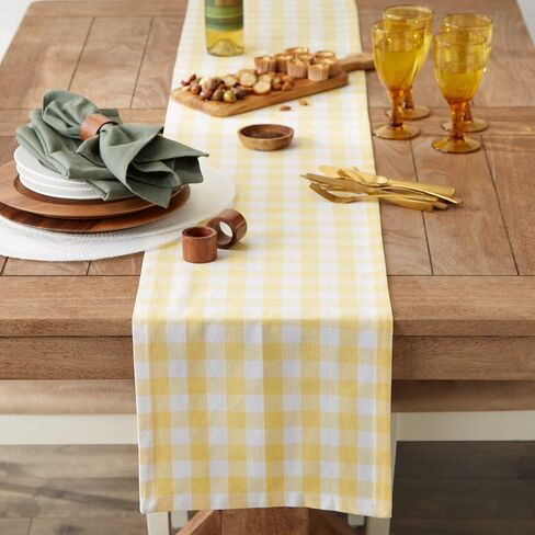 DII Checkered Tabletop Collection 100% Cotton, Machine Washable, Table Runner, 14x72, Yellow in Saudi Arabia
