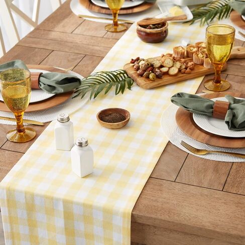 DII Checkered Tabletop Collection 100% Cotton, Machine Washable, Table Runner, 14x72, Yellow in Saudi Arabia