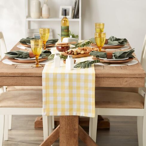 DII Checkered Tabletop Collection 100% Cotton, Machine Washable, Table Runner, 14x72, Yellow in Saudi Arabia