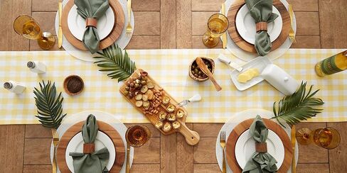 DII Checkered Tabletop Collection 100% Cotton, Machine Washable, Table Runner, 14x72, Yellow in Saudi Arabia